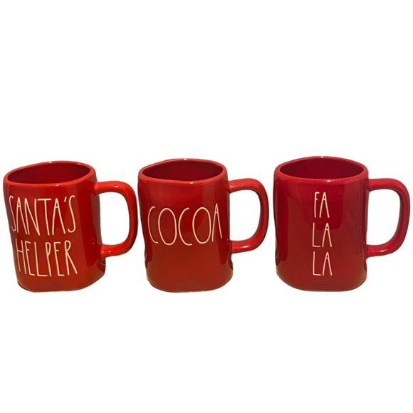 Rae Dunn Christmas Mug Set Red Santa's Helper Cocoa Fa La La - Picture 1 of 4